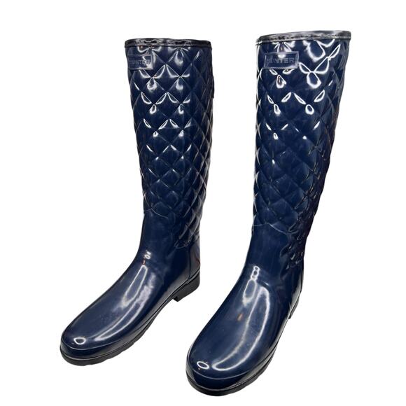 Hunter Women's Blue Glossy Quilted Waterproof Rain Boot Size US 10 - Picture 6 of 10